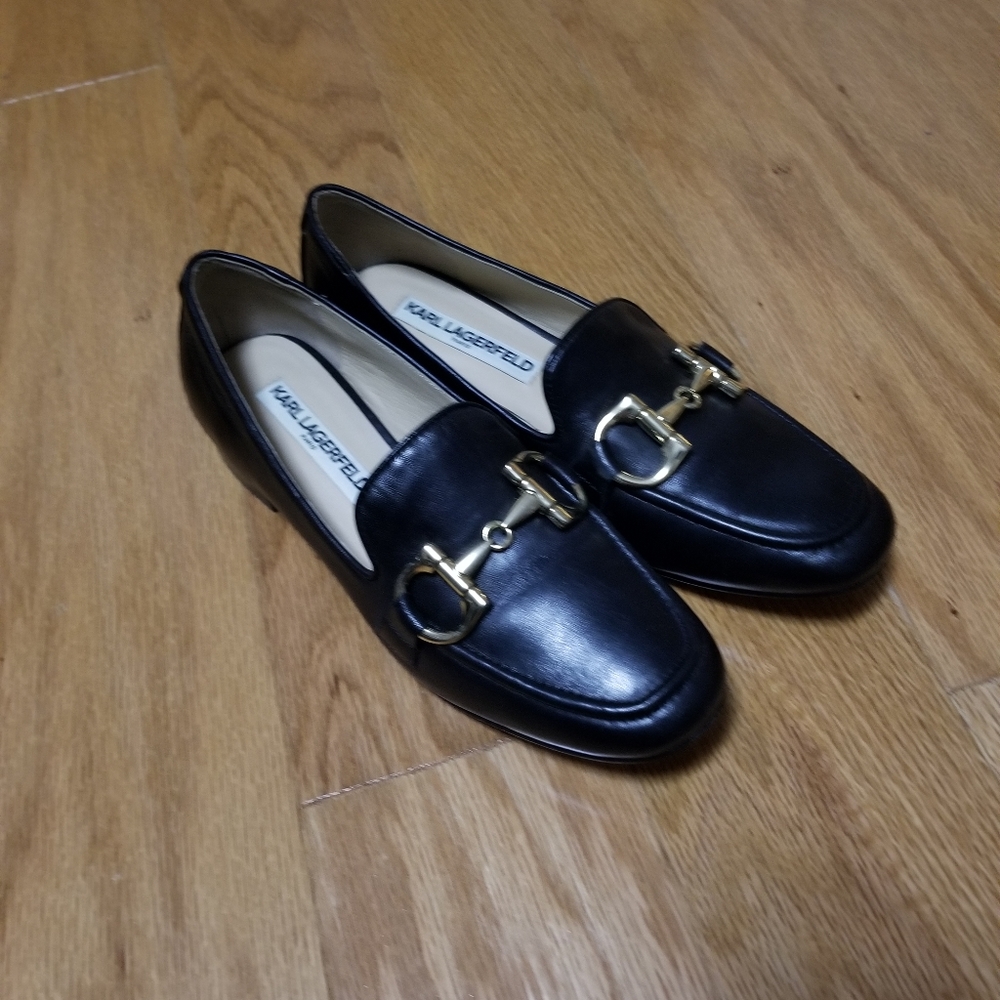 Karl Lagerfeld Black Leather Loafers in size 6.5